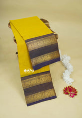 Turmeric Yellow - Karthigai silk cotton Rettapet rudraksham and peacock border